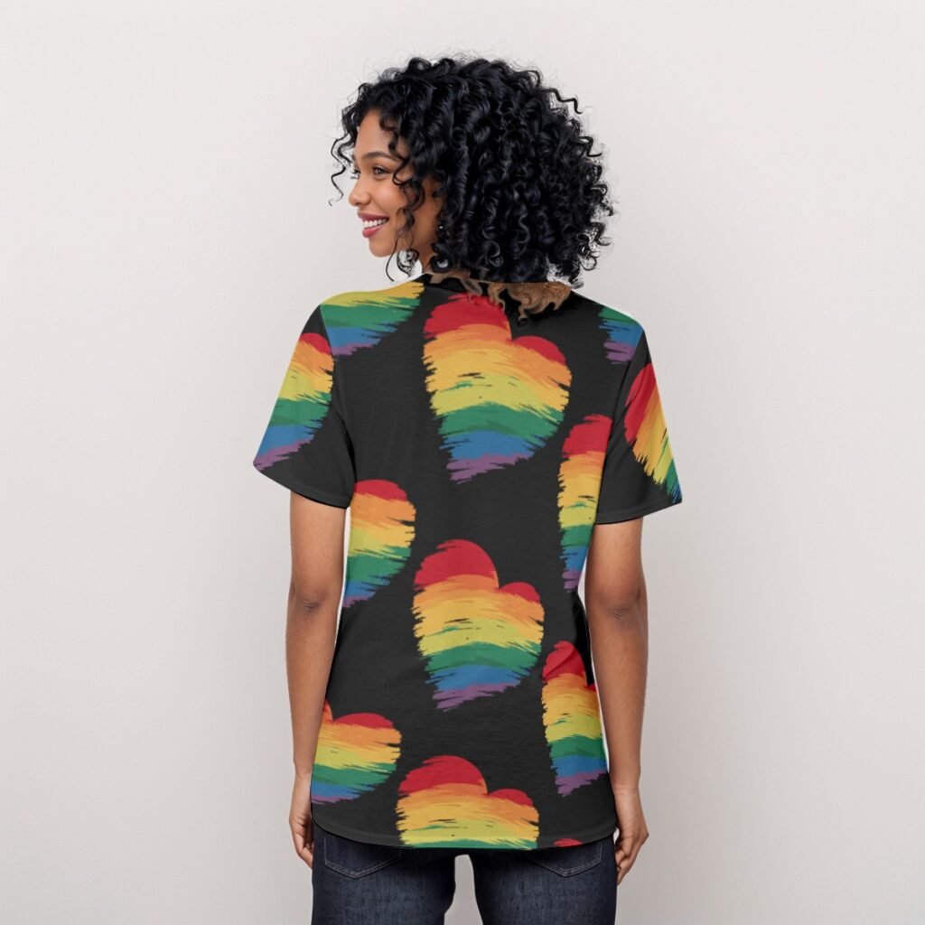 Rainbow Heart Print Womens O Neck T Shirt