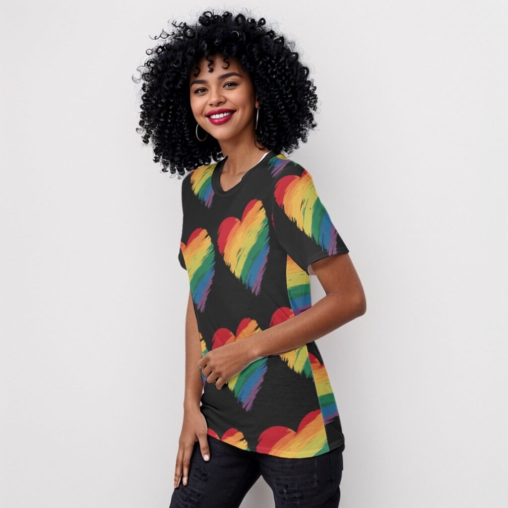 Rainbow Heart Print Womens O Neck T Shirt