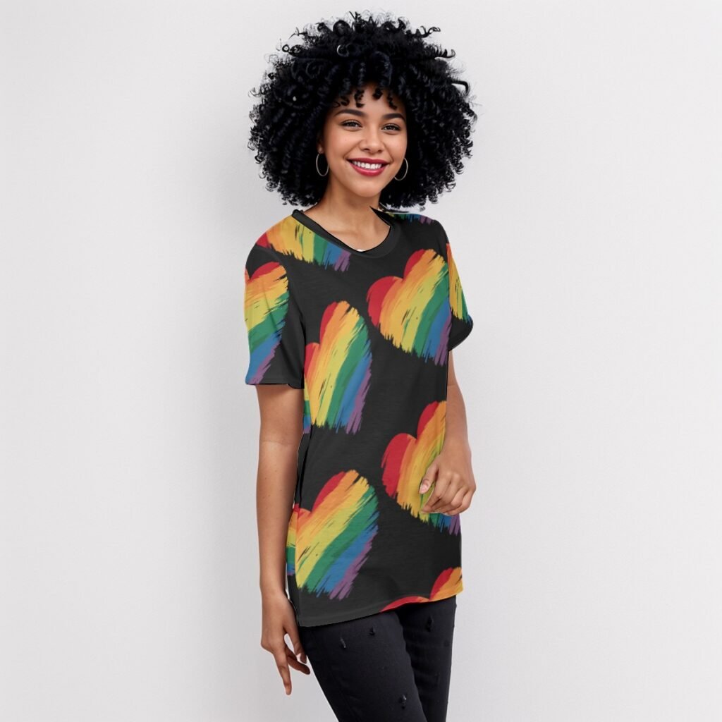 Rainbow Heart Print Womens O Neck T Shirt