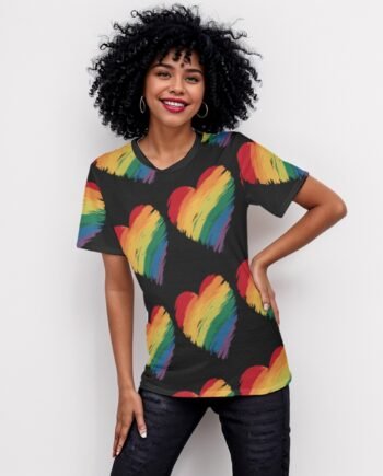 Rainbow Heart Print Women's O-Neck T-Shirt